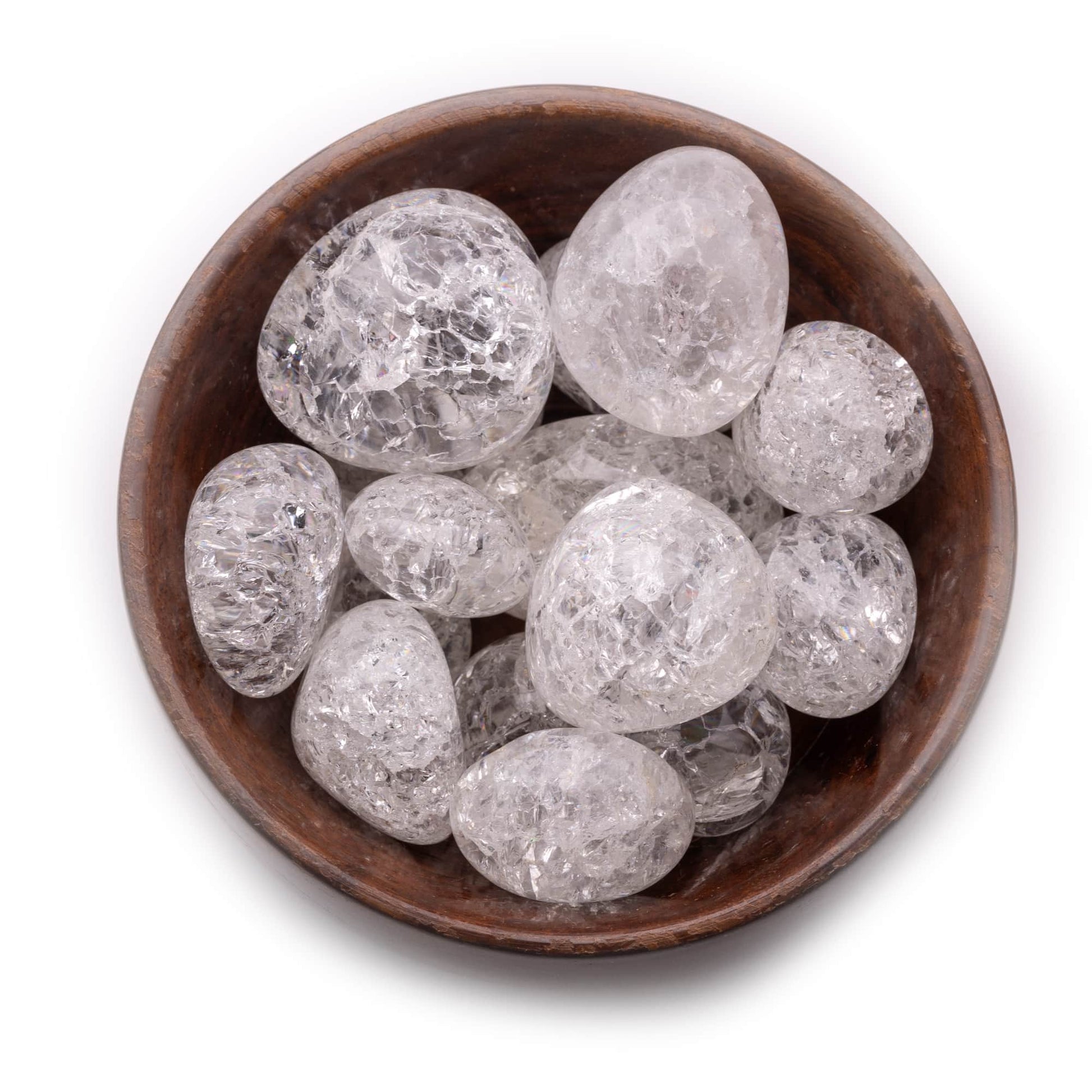 crackle quartz tumble pebble stone 300gm wooden bowl