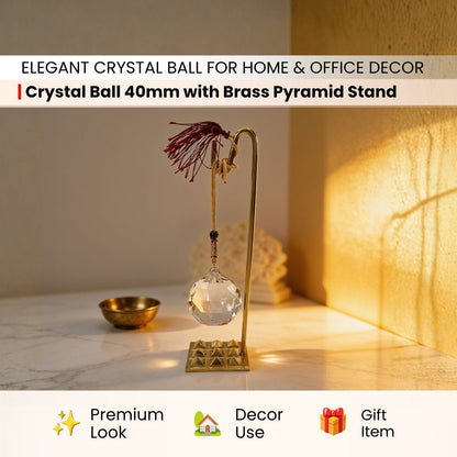Feng Shui Crystal Ball With Brass Pyramid Stand for Students Education, Memory - plusvalueindia