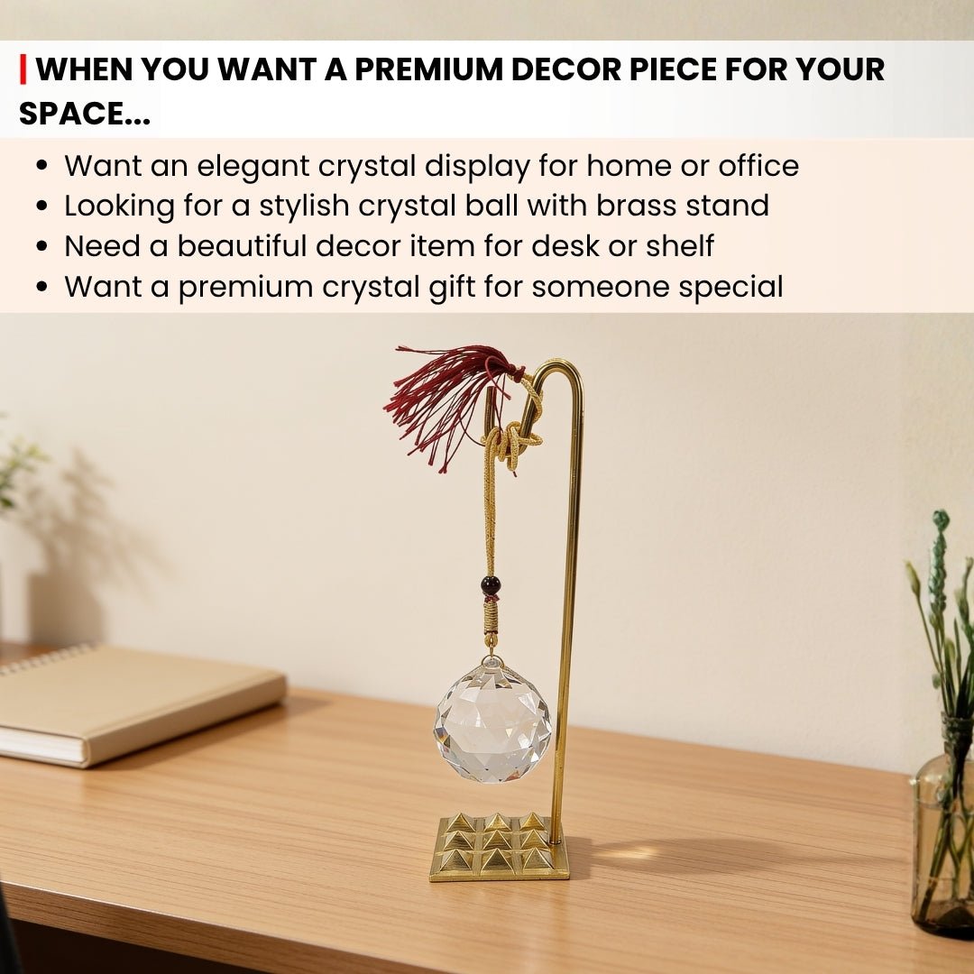 Feng Shui Crystal Ball With Brass Pyramid Stand for Students Education, Memory - plusvalueindia