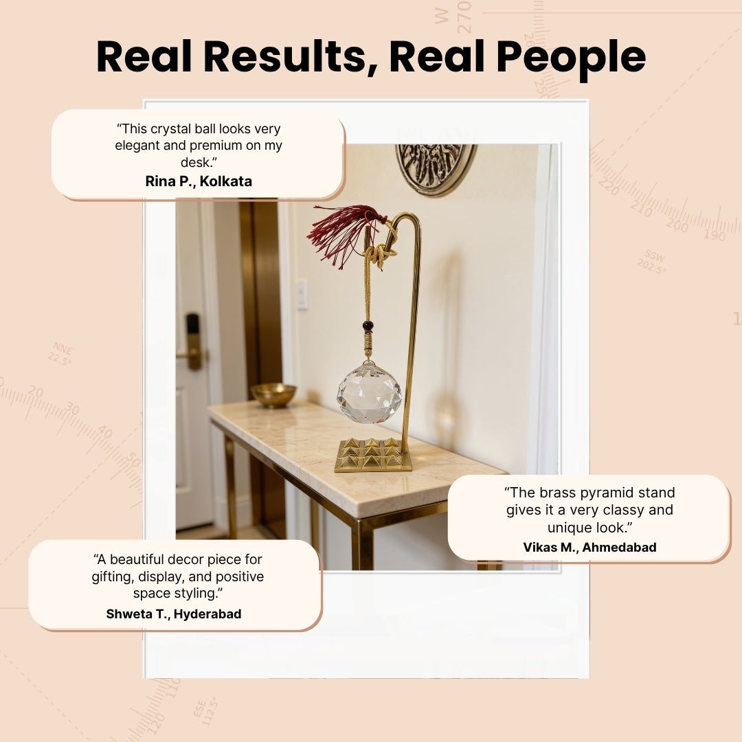 Feng Shui Crystal Ball With Brass Pyramid Stand for Students Education, Memory - plusvalueindia