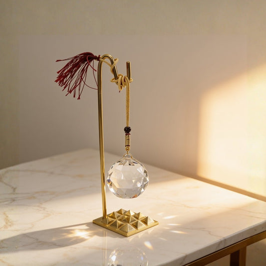 Feng Shui Crystal Ball With Brass Pyramid Stand for Students Education, Memory - plusvalueindia