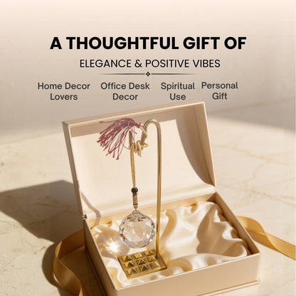 Feng Shui Crystal Ball With Brass Pyramid Stand for Students Education, Memory - plusvalueindia