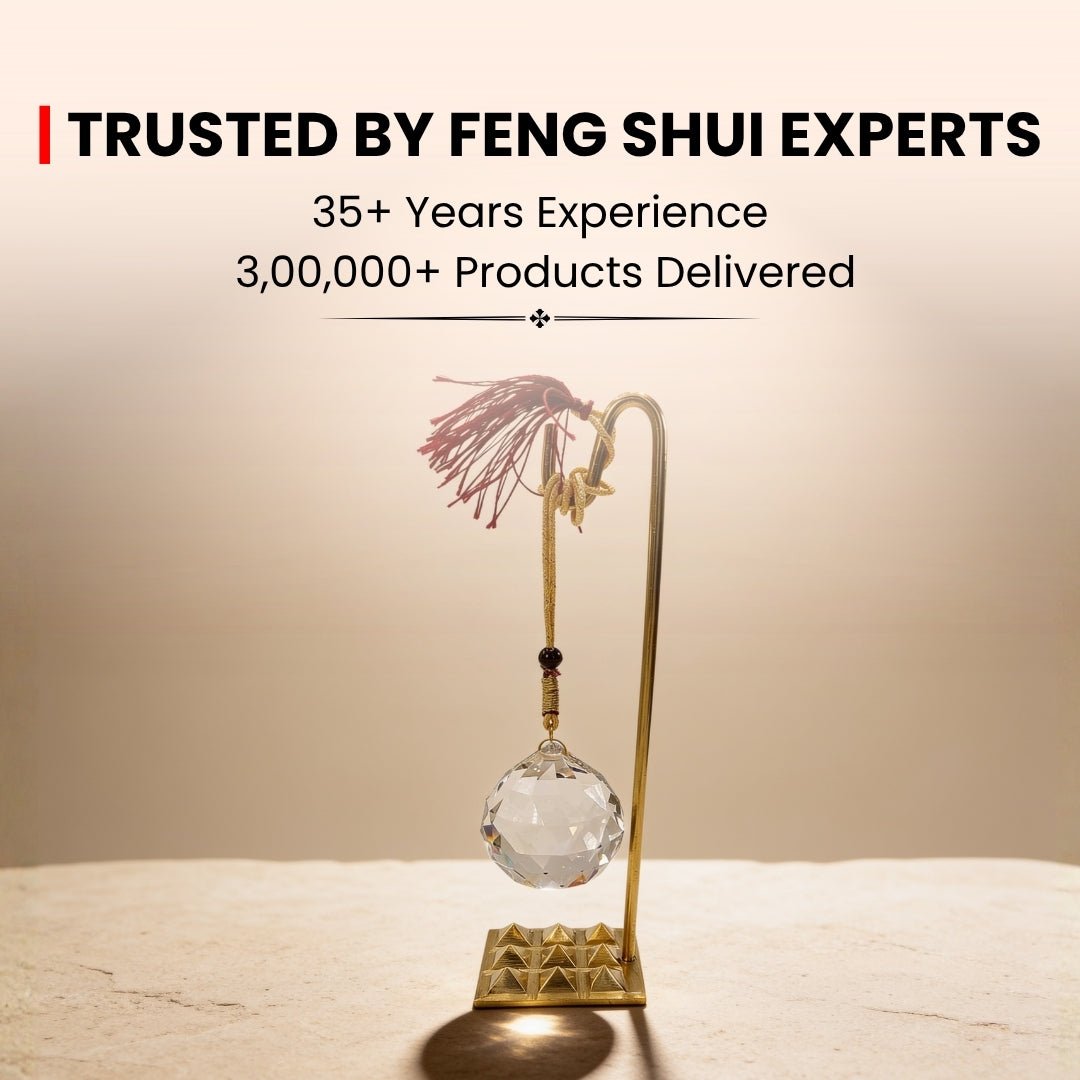 Feng Shui Crystal Ball With Brass Pyramid Stand for Students Education, Memory - plusvalueindia
