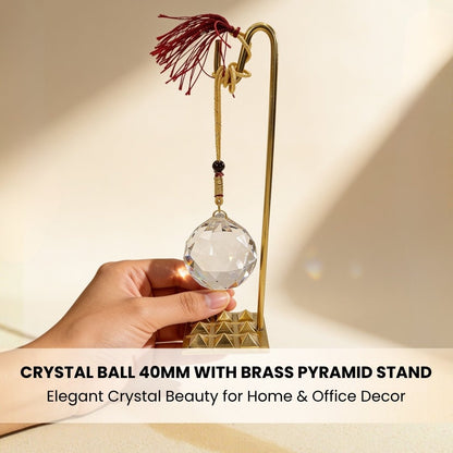 Feng Shui Crystal Ball With Brass Pyramid Stand for Students Education, Memory - plusvalueindia