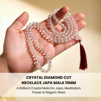 Prominent guru bead and decorative tassel finish on 10 mm crystal japa mala
