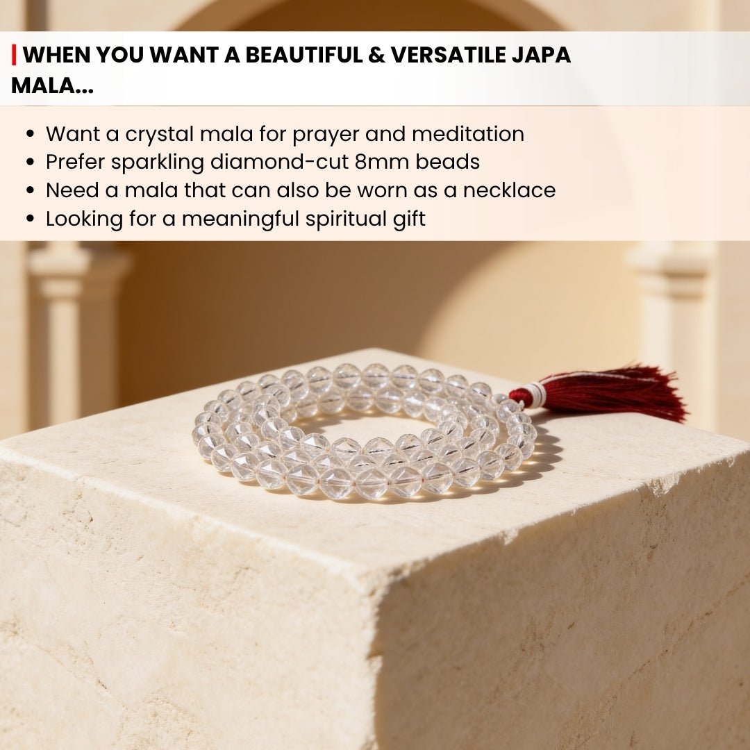 8 mm bead diameter scale measurement for Clear Quartz crystal japa mala