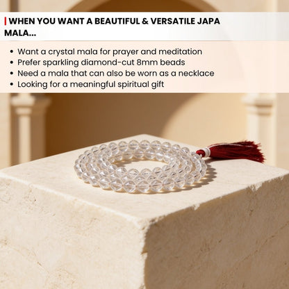 8 mm bead diameter scale measurement for Clear Quartz crystal japa mala