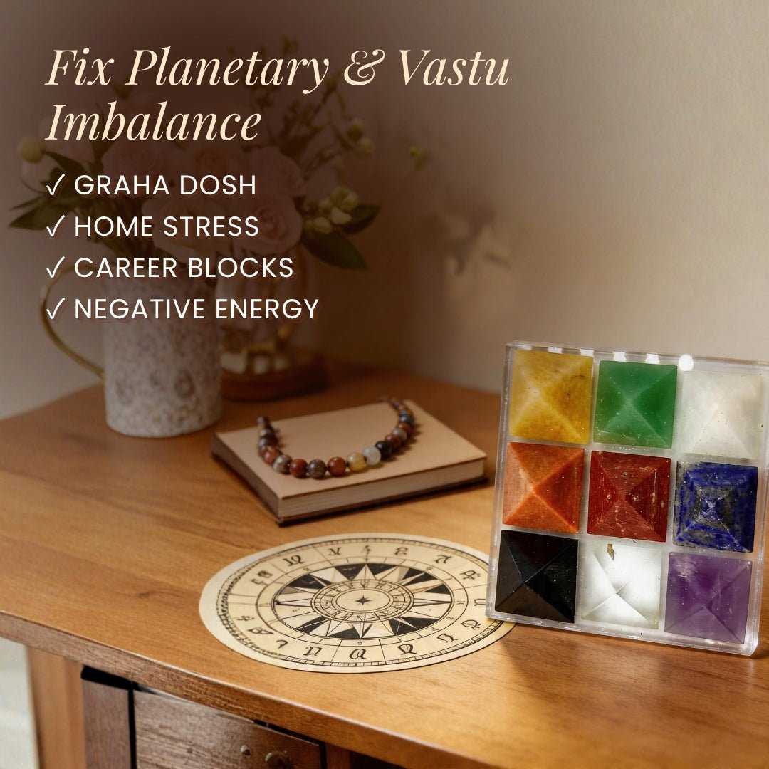 Crystal Navagraha Pyramid - Nine Planet Pyramid - plusvalueindia