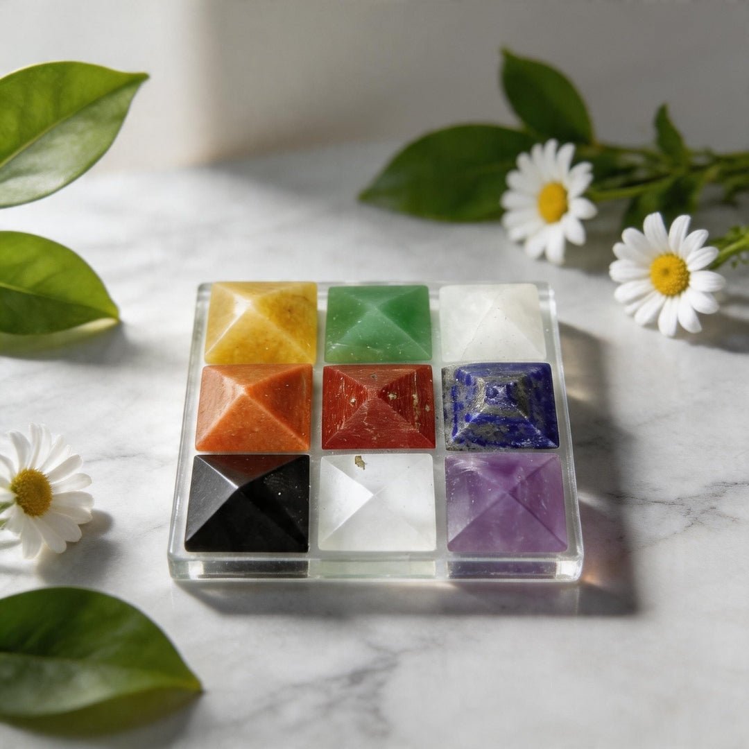 Crystal Navagraha Pyramid - Nine Planet Pyramid - plusvalueindia