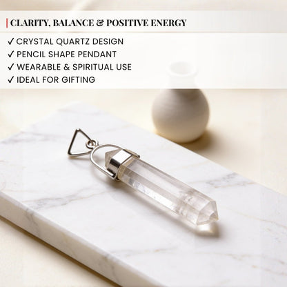 Crystal Quartz Pencil Shape Pendant For Success And Prosperity - plusvalueindia