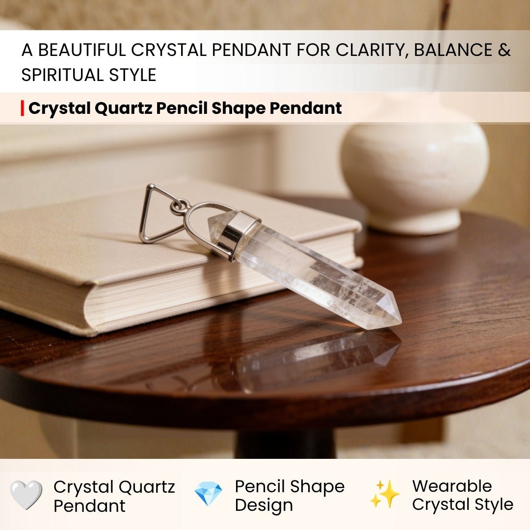 Crystal Quartz Pencil Shape Pendant For Success And Prosperity - plusvalueindia
