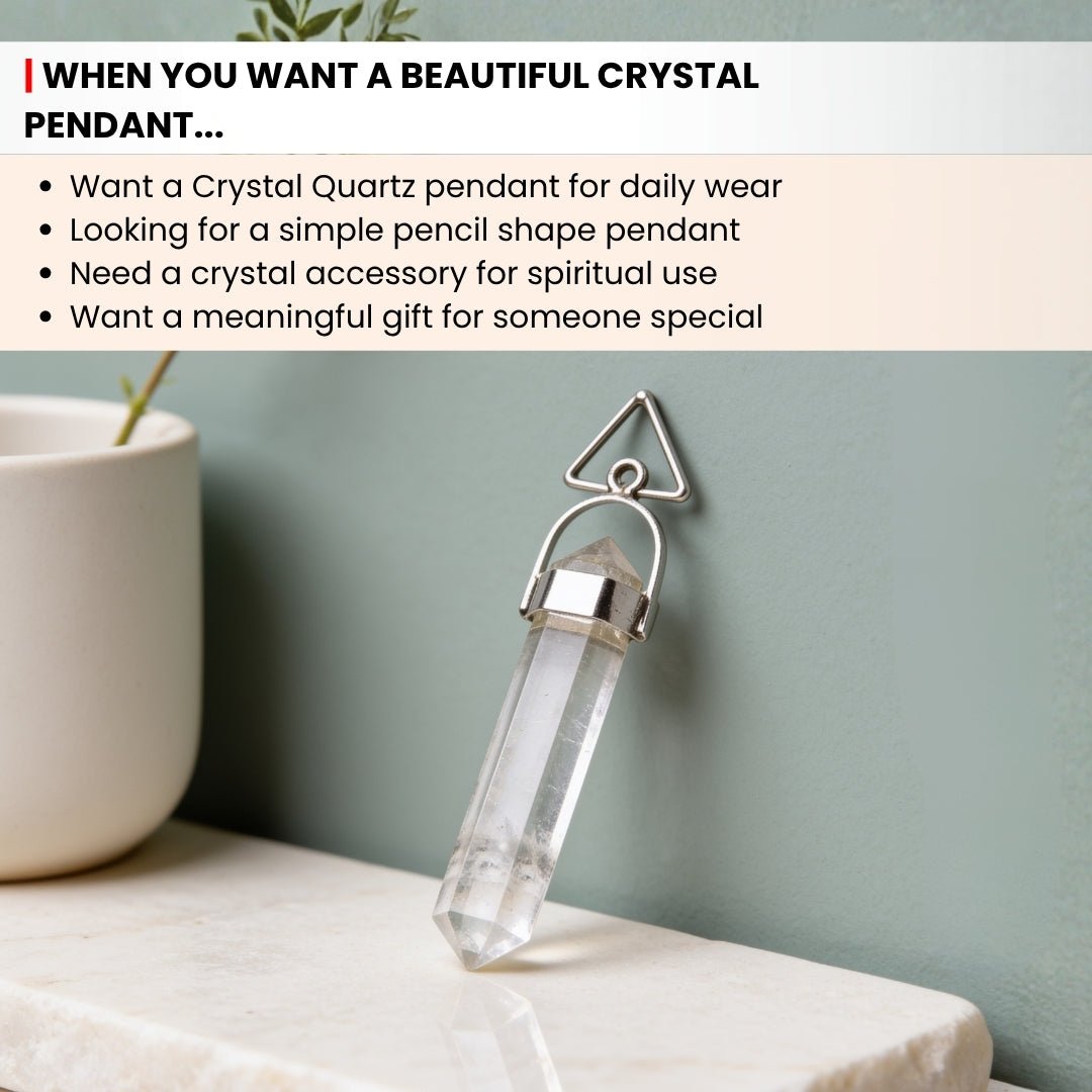 Crystal Quartz Pencil Shape Pendant For Success And Prosperity - plusvalueindia