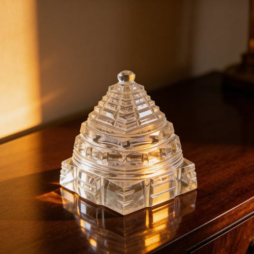 Sphatik Crystal Shri Yantra - Natural Quartz Yantra for Wealth & Prosperity, Home & Office Temple - plusvalueindia