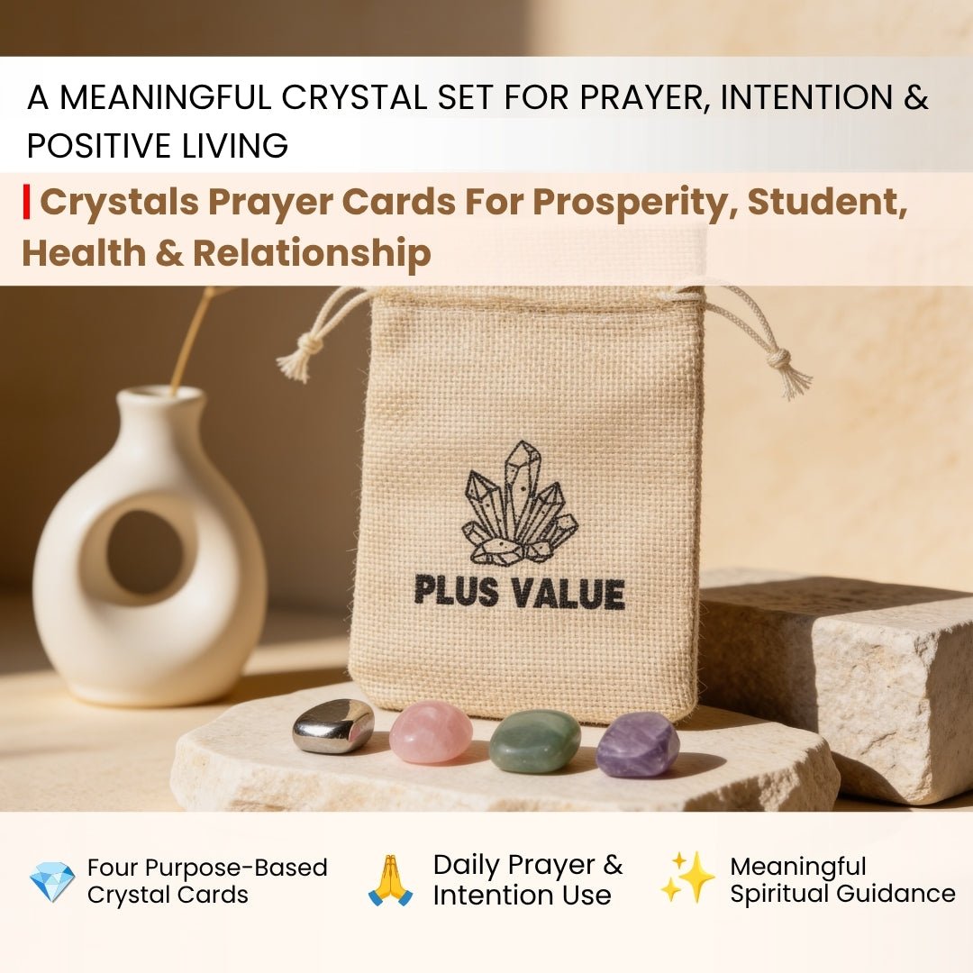 Four dedicated crystal affirmation cards covering wealth, study focus, physical vitality, and love