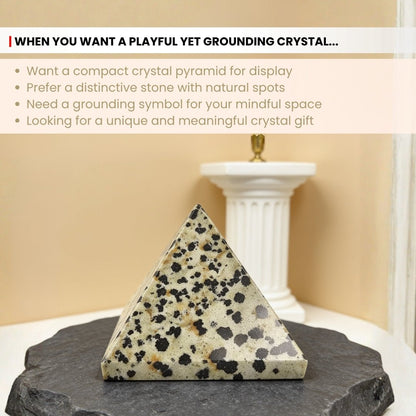 2 inch base and height dimension measurement of Dalmatian Jasper pyramid