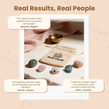 Soft drawstring travel pouch with de-stress healing crystal stones packed for daily use