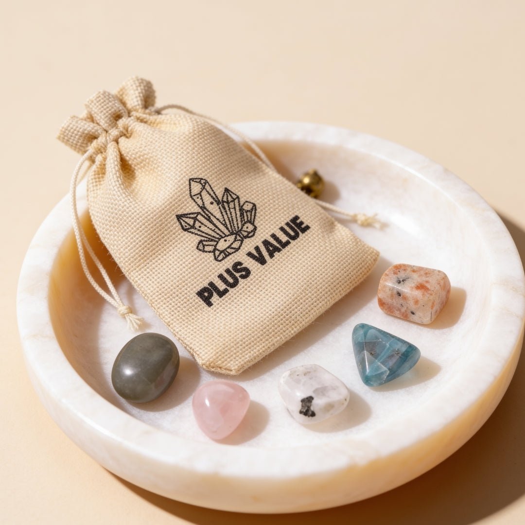 De-stress pocket healing crystal bag set with soothing stones and carry pouch