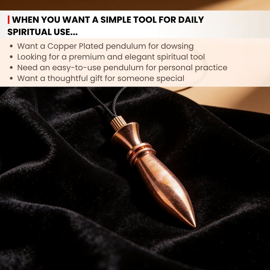 Deluxe Copper Plated Dowsing Pendulum - Reiki Crystal Chakra Healing Dowser (Free Dowsing Chart and Attractive Jute Bag) - plusvalueindia
