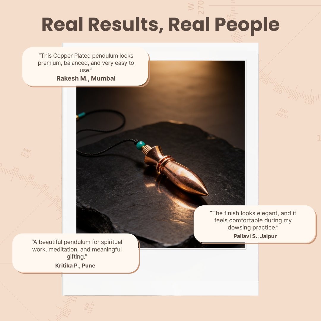 Deluxe Copper Plated Dowsing Pendulum - Reiki Crystal Chakra Healing Dowser (Free Dowsing Chart and Attractive Jute Bag) - plusvalueindia