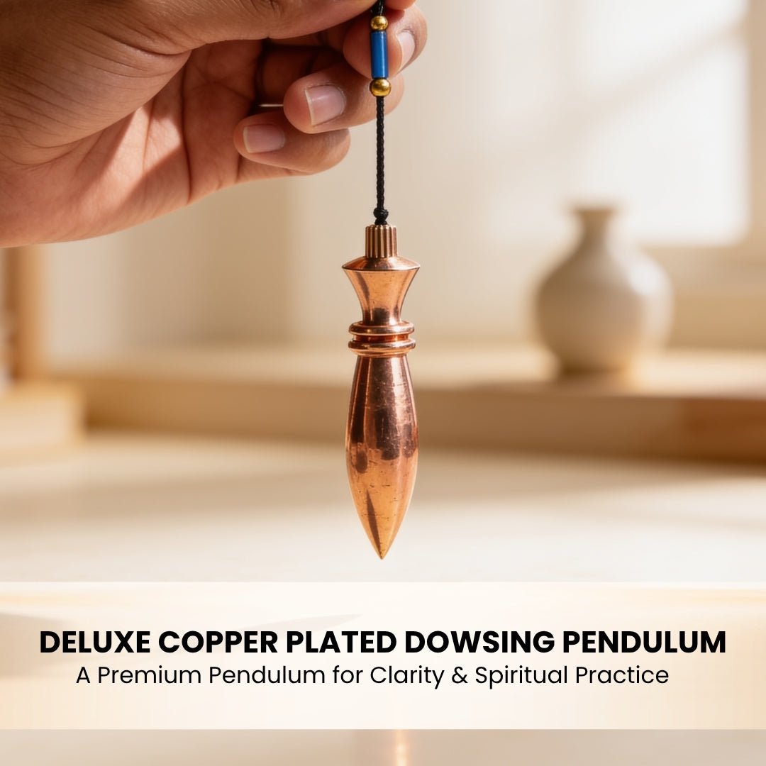 Deluxe Copper Plated Dowsing Pendulum - Reiki Crystal Chakra Healing Dowser (Free Dowsing Chart and Attractive Jute Bag) - plusvalueindia