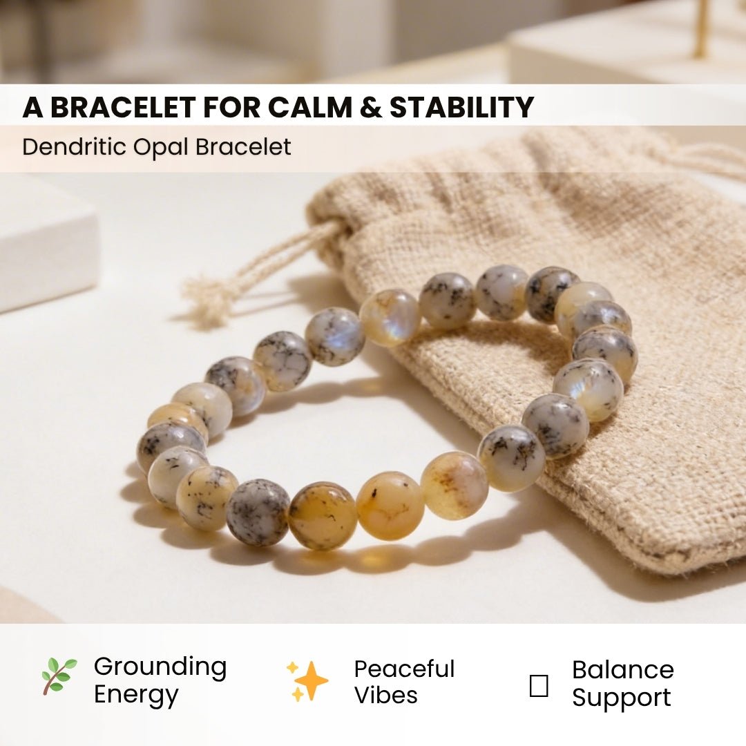 Dendritic Opal Bracelet (Beads Size 8mm) - plusvalueindia
