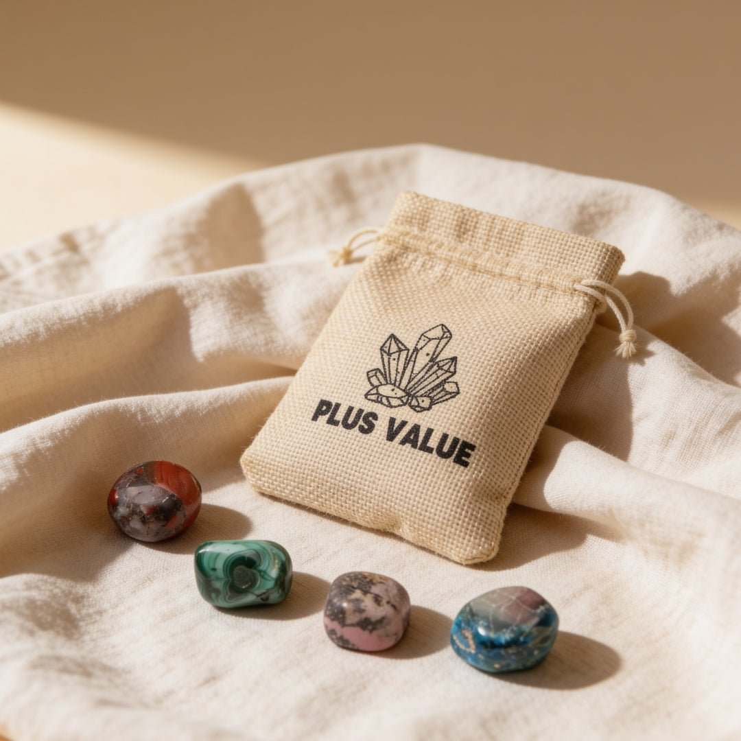 Detox pocket healing crystal bag set with cleansing stones and drawstring pouch