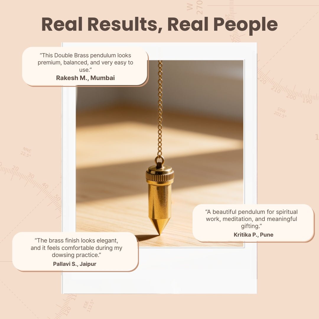 Double Brass Dowsing Pendulum Free 12 Dowsing Charts and Jute Bag - plusvalueindia