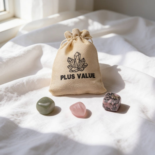 Emotional Heart Healing crystal bag set with soothing stones and drawstring pouch