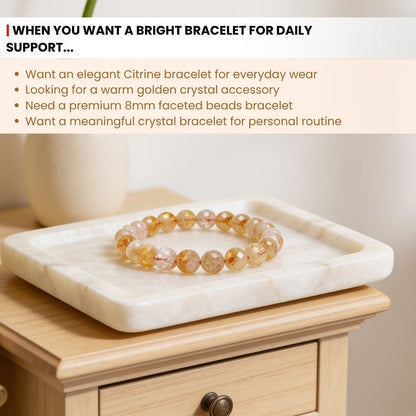 Faceted Citrine Bracelet 8mm for Financial Luck Round Beads For Men and Women - plusvalueindia