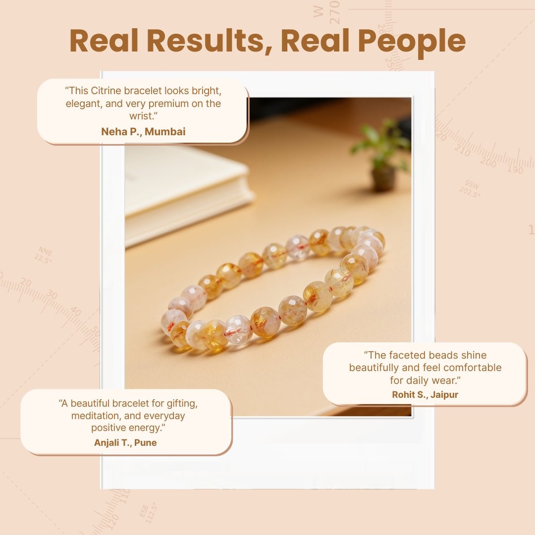 Faceted Citrine Bracelet 8mm for Financial Luck Round Beads For Men and Women - plusvalueindia