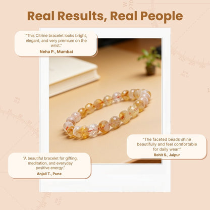 Faceted Citrine Bracelet 8mm for Financial Luck Round Beads For Men and Women - plusvalueindia