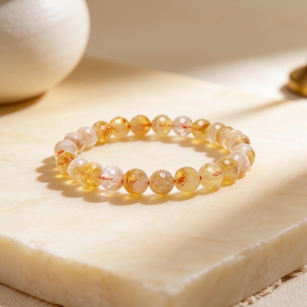 Faceted Citrine Bracelet 8mm for Financial Luck Round Beads For Men and Women - plusvalueindia