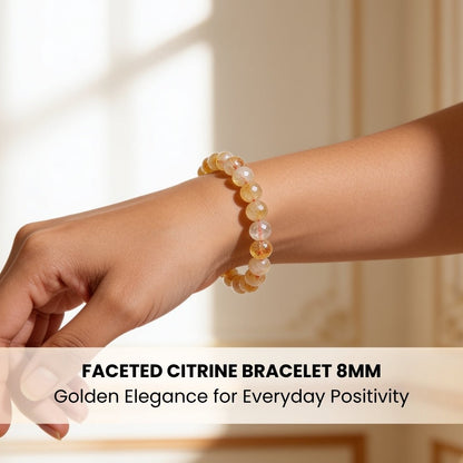 Faceted Citrine Bracelet 8mm for Financial Luck Round Beads For Men and Women - plusvalueindia