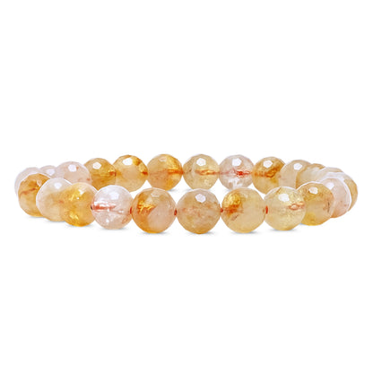 Faceted Citrine Bracelet 8mm for Financial Luck Round Beads For Men & Women