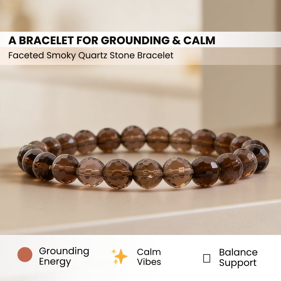Faceted Smokey Smoky Quartz Bracelet Negativity Neutralizer - plusvalueindia