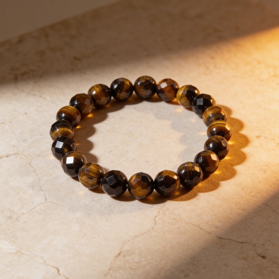 Faceted Tiger Eye Bracelet - Stone of Courage - plusvalueindia