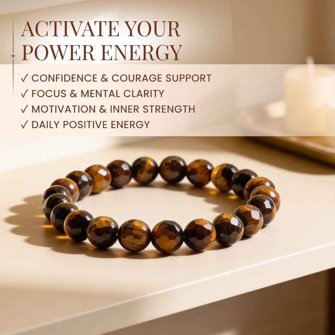 Faceted Tiger Eye Bracelet - Stone of Courage - plusvalueindia