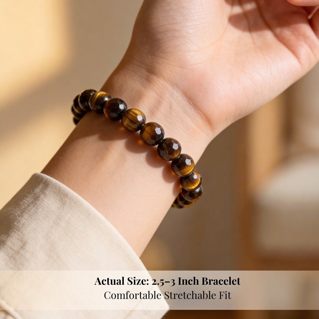 Faceted Tiger Eye Bracelet - Stone of Courage - plusvalueindia