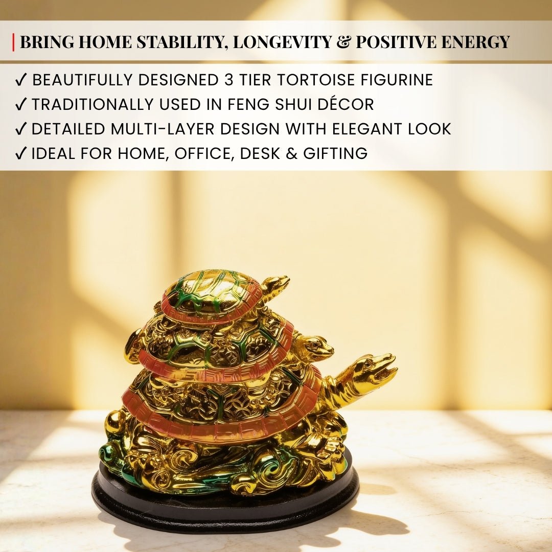 Feng Shui 3 Tier Tortoise Symbol of Longevity - plusvalueindia