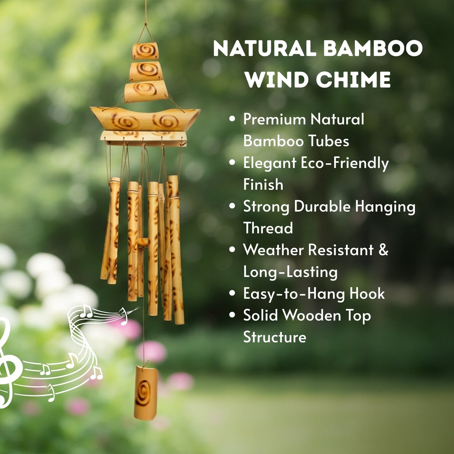 Feng Shui Bamboo Wooden Wind Chime for Home & Office Balcony Decor - Positive Vibrations & Energy - plusvalueindia