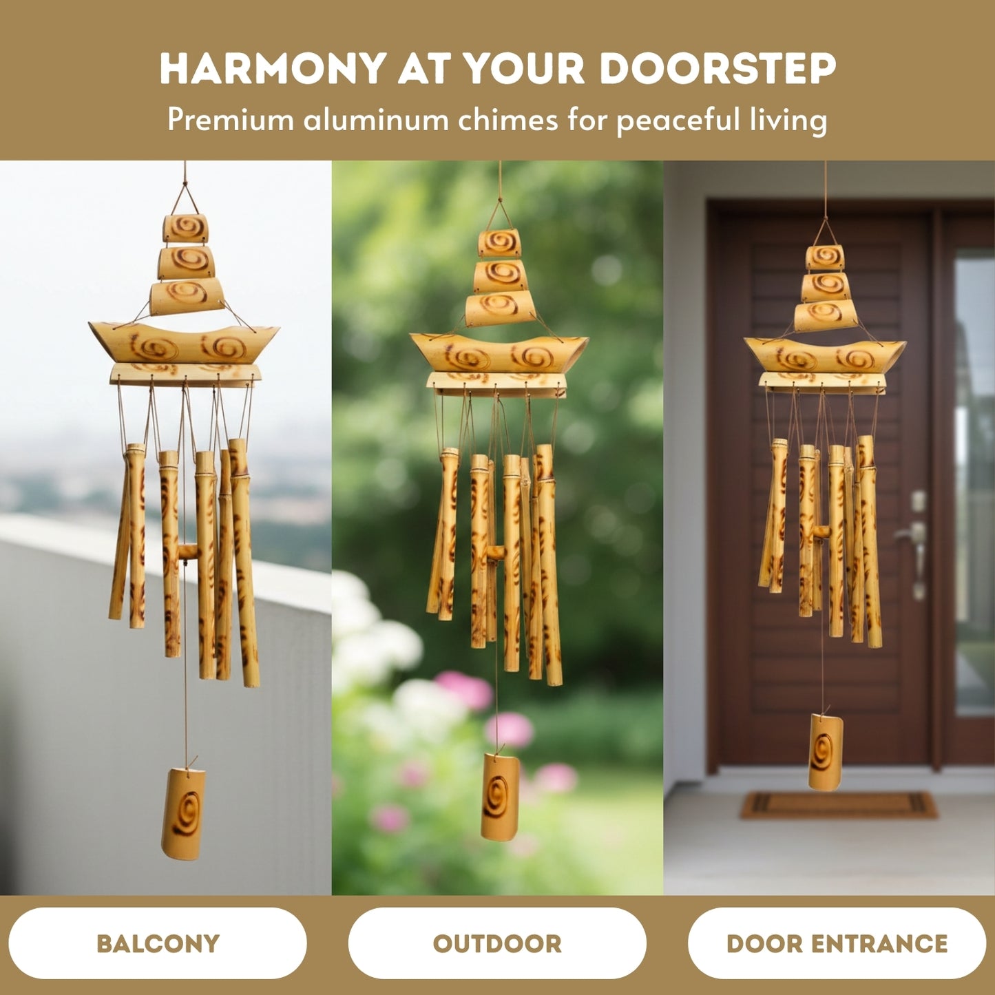 Feng Shui Bamboo Wooden Wind Chime for Home & Office Balcony Decor - Positive Vibrations & Energy - plusvalueindia