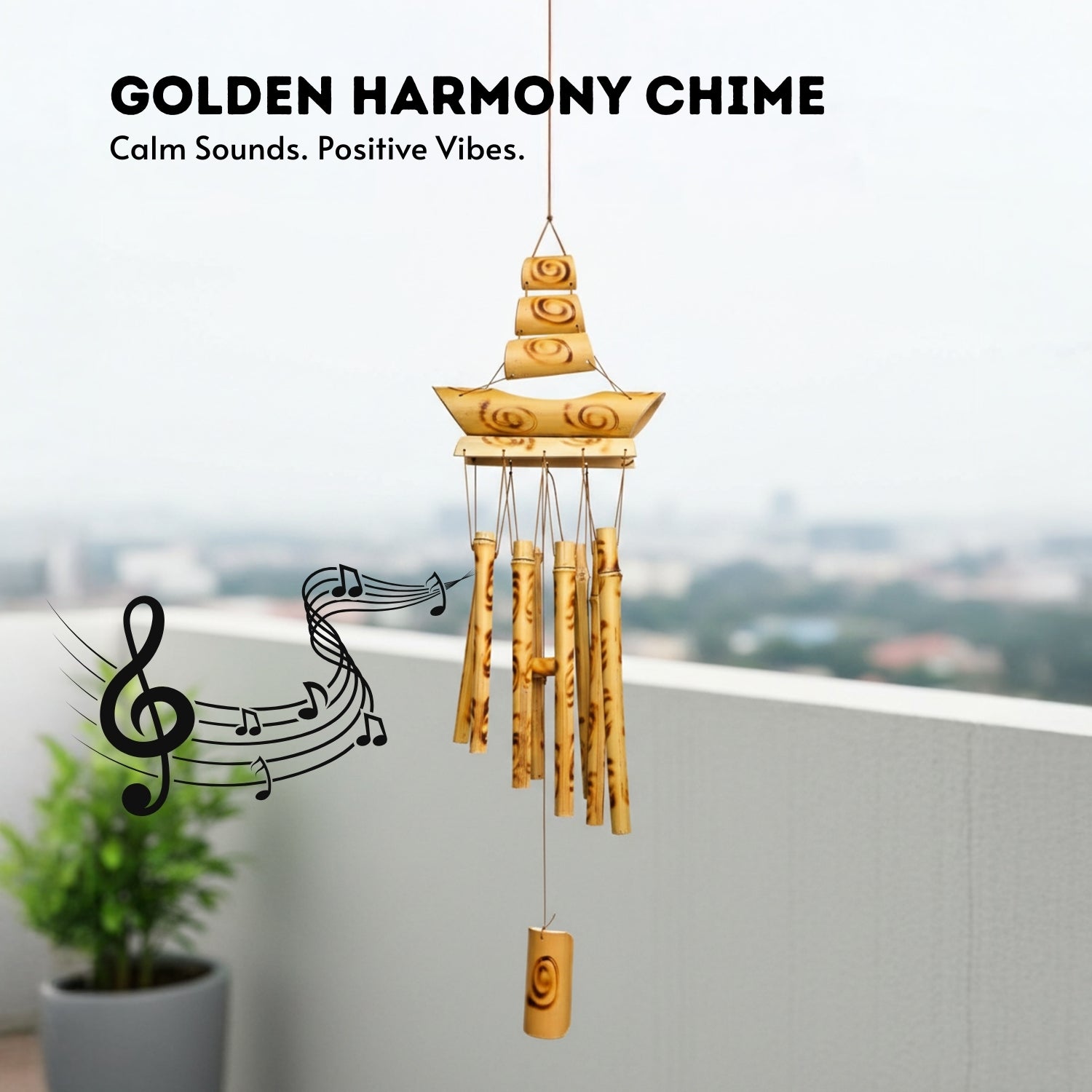 Feng Shui Bamboo Wooden Wind Chime for Home & Office Balcony Decor - Positive Vibrations & Energy - plusvalueindia