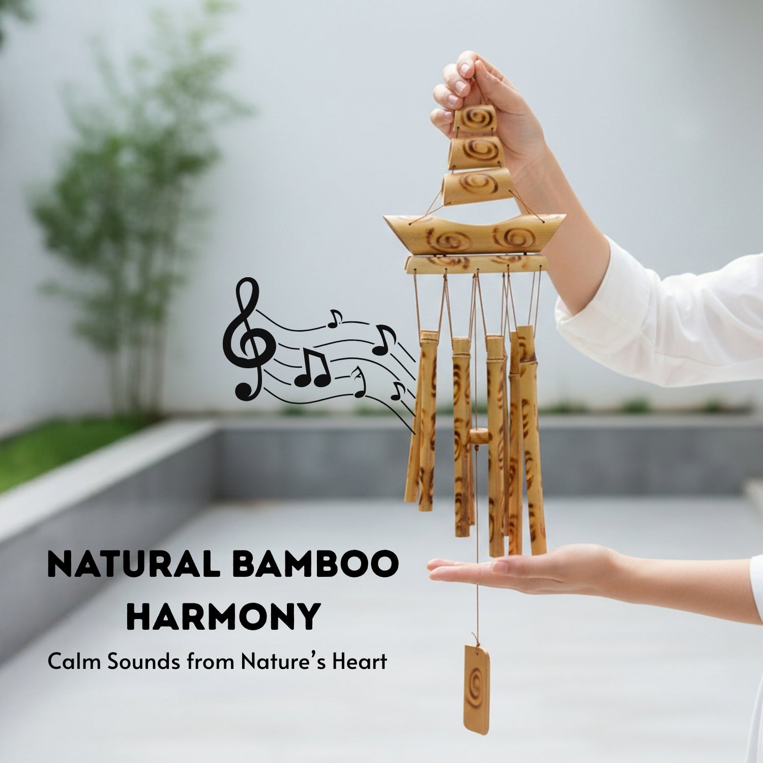 Feng Shui Bamboo Wooden Wind Chime for Home & Office Balcony Decor - Positive Vibrations & Energy - plusvalueindia