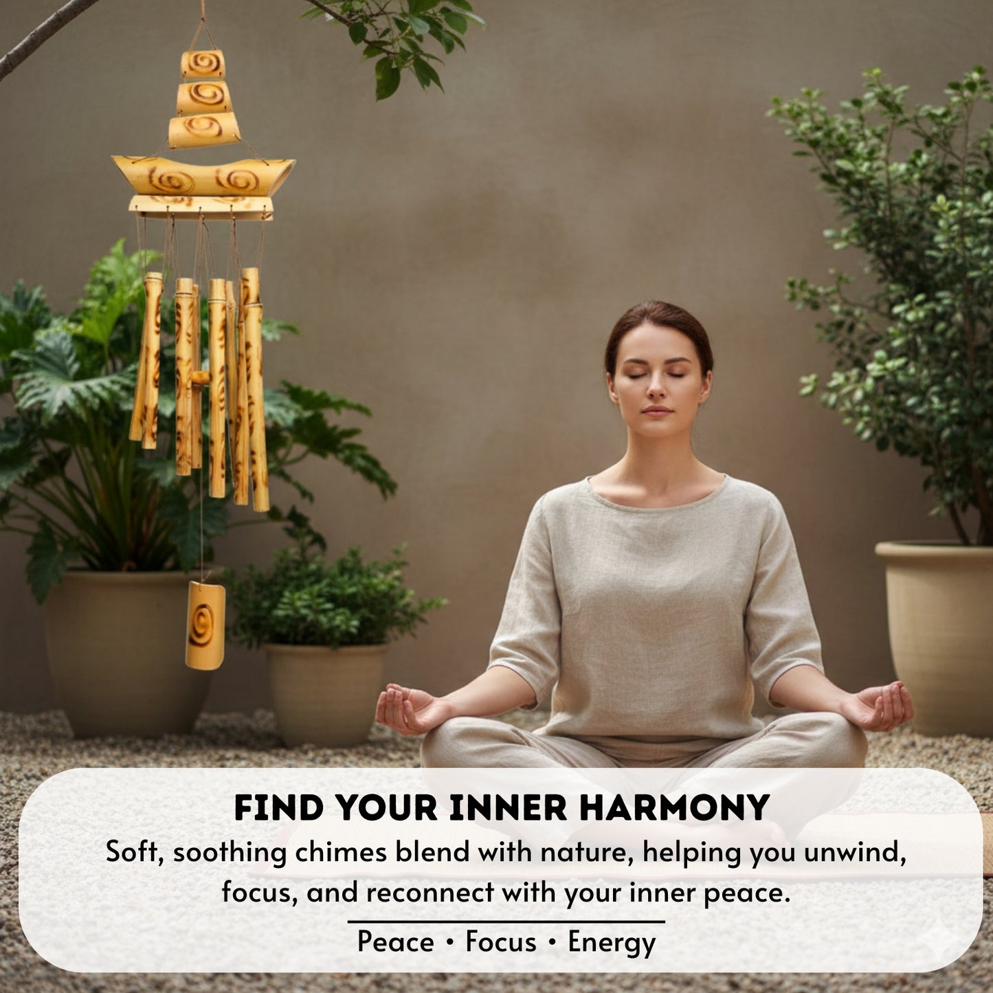 Feng Shui Bamboo Wooden Wind Chime for Home & Office Balcony Decor - Positive Vibrations & Energy - plusvalueindia