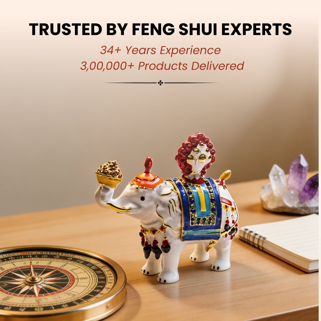 Feng Shui Bejeweled White Elephant Carrying Flaming Jewel - plusvalueindia