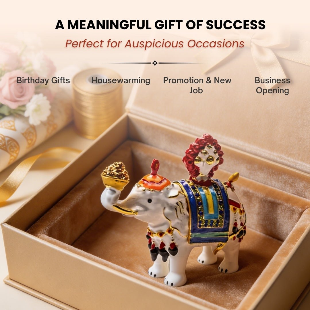 Feng Shui Bejeweled White Elephant Carrying Flaming Jewel - plusvalueindia