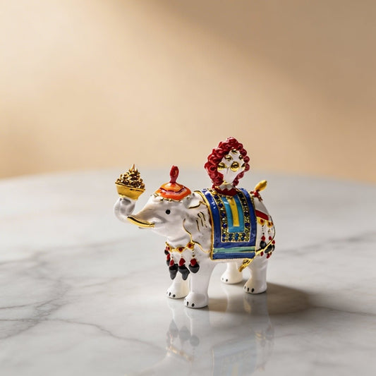 Feng Shui Bejeweled White Elephant Carrying Flaming Jewel - plusvalueindia