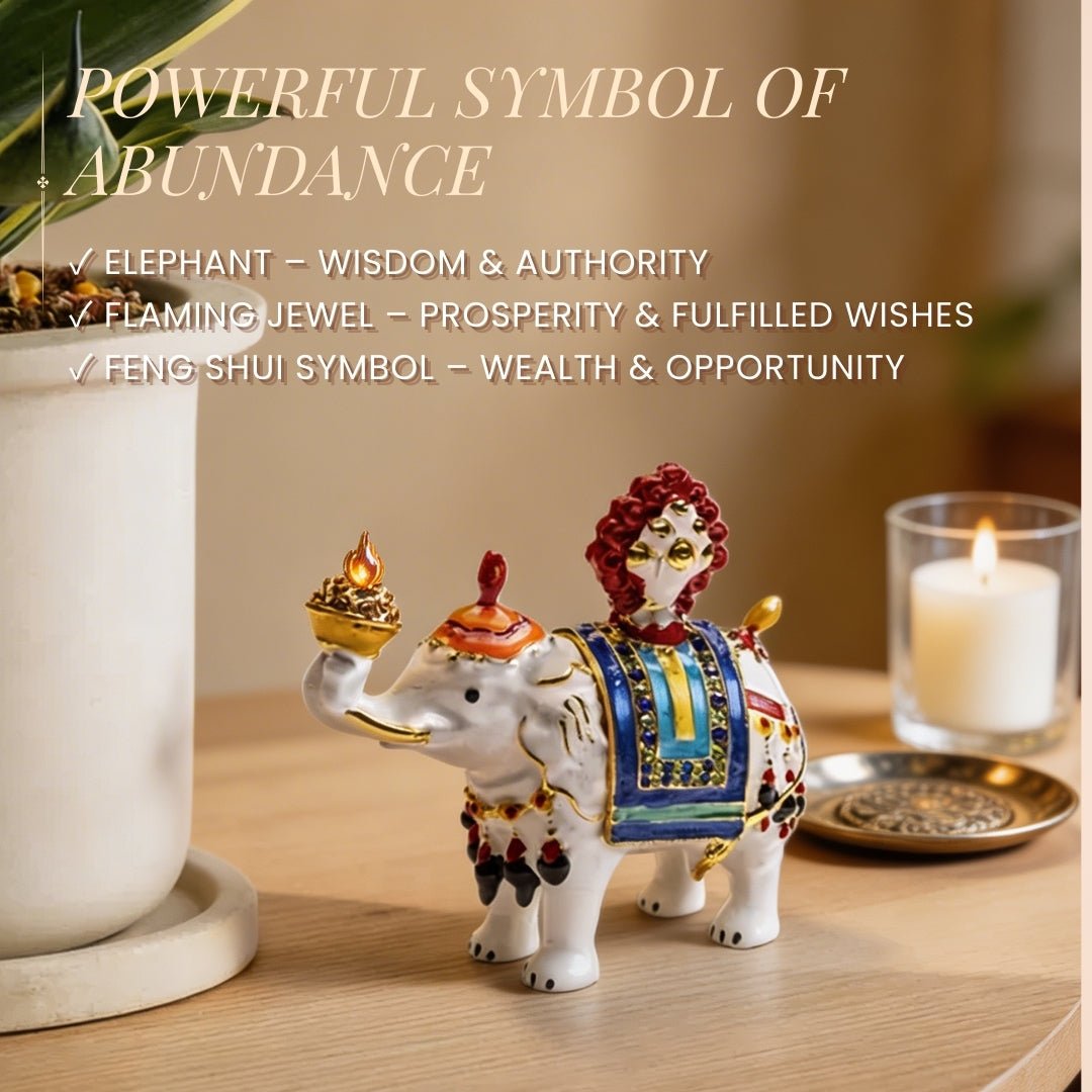 Feng Shui Bejeweled White Elephant Carrying Flaming Jewel - plusvalueindia