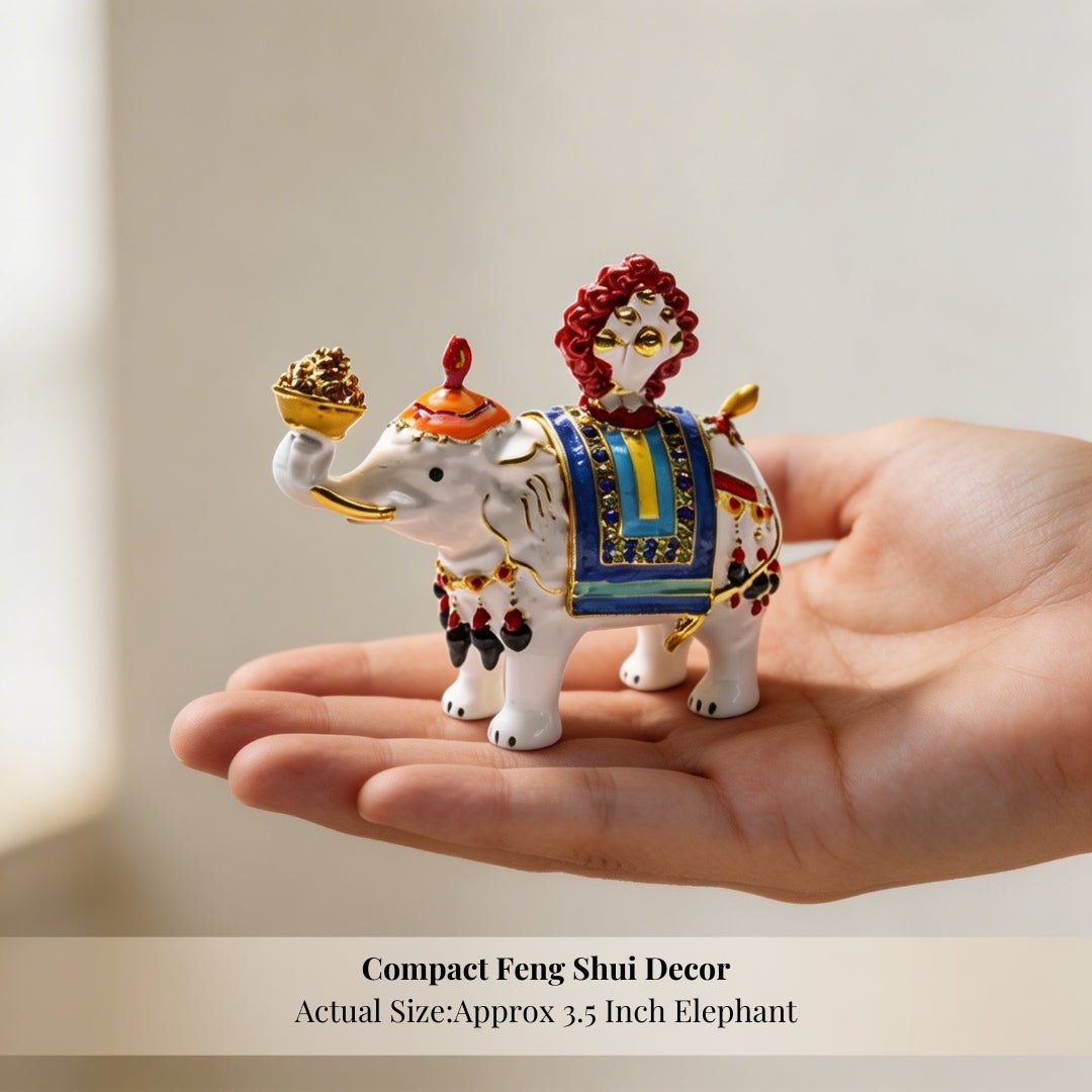 Feng Shui Bejeweled White Elephant Carrying Flaming Jewel - plusvalueindia