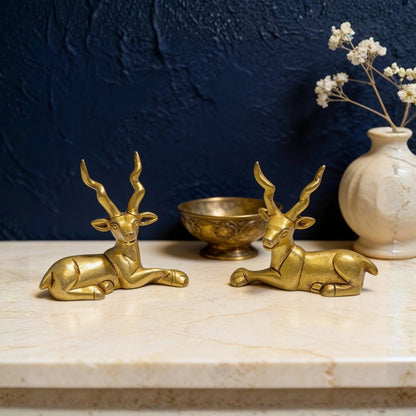 Handcrafted solid pure brass deer pair statues (stag and doe) for Vastu harmony, agility, and vitality
